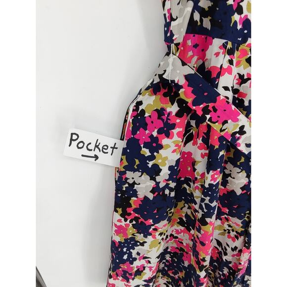 Lands End Woman's Blue Floral Fit&Flare Dress Size 20W Pockets Back Zipper Belt - Picture 4 of 13